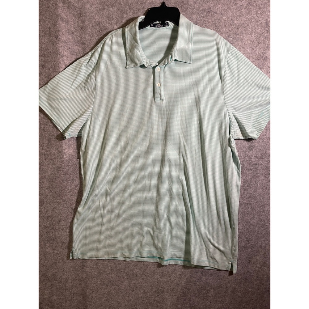 Members Mark Striped Cotton Polo Shirt Mens XL Mint Green White Short Sleeve